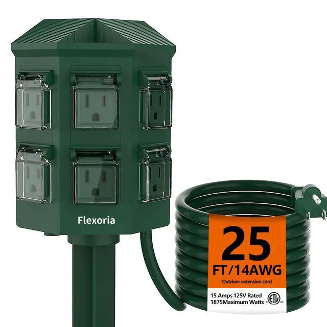 Main image of Outdoor Power Strip Waterproof, 25 FT Heavy Duty Extension Cord, 6 Grounded Outlets for Graden and Yard Decorations, 15A/1875W, ETL Listed