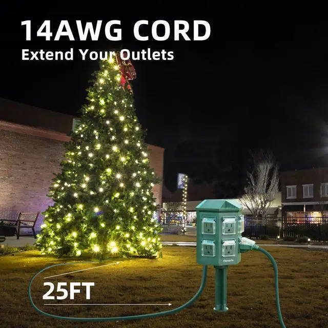 Alt view image 7 of 7 - Outdoor Power Strip Waterproof, 25 FT Heavy Duty Extension Cord, 6 Grounded Outlets for Graden and Yard Decorations, 15A/1875W, ETL Listed