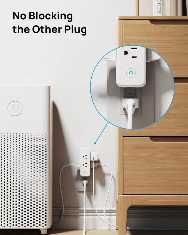 Alt view image 6 of 7 - Outlet Extender Surge Protector - 6 AC Outlet Splitter with Switch | Multi Plug Wall Outlet with 360 Rotating Plug, 1440J, 3 Way Plug Adapter for Tight Space in Home Bathroom Kitchen Office Dorm