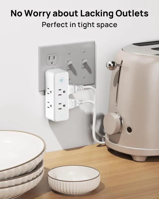 Alt view image 7 of 7 - Outlet Extender Surge Protector - 6 AC Outlet Splitter with Switch | Multi Plug Wall Outlet with 360 Rotating Plug, 1440J, 3 Way Plug Adapter for Tight Space in Home Bathroom Kitchen Office Dorm