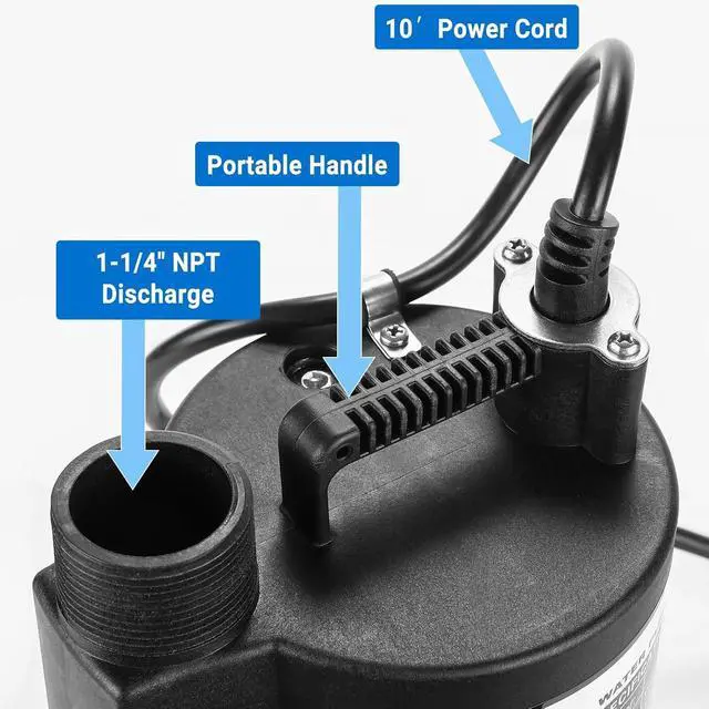 Alt view image 4 of 6 - Submersible Utility Water Pump: 1/3HP 2450 GPH Sump Pump High-efficiency Motor Clean Water Removal Drain Pump for Swimming Pool Pond Garden Basement