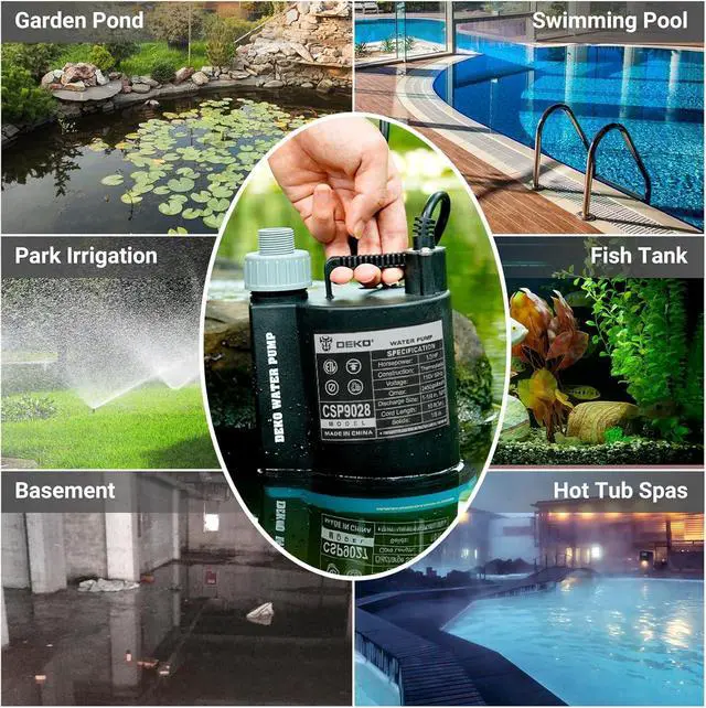 Alt view image 6 of 6 - Submersible Utility Water Pump: 1/3HP 2450 GPH Sump Pump High-efficiency Motor Clean Water Removal Drain Pump for Swimming Pool Pond Garden Basement