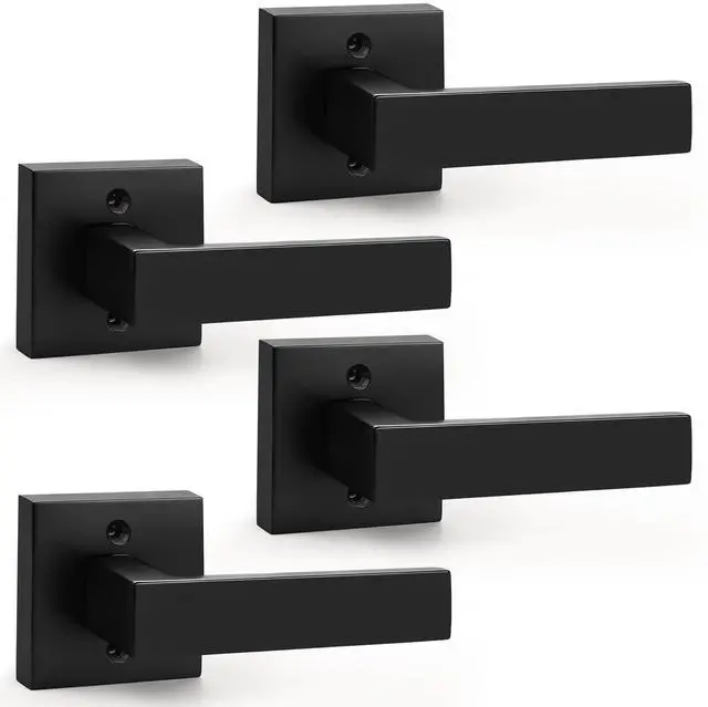 Main image of Matte Black Square French Doors Half-Dummy Handles, Heavy Duty Closet Balcony Pantry Hardware, Non-Turning Stainless Steel Single Dummy Levers(Exposed Screws, 4 Pack)