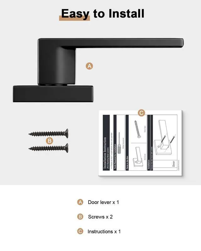 Alt view image 6 of 7 - Matte Black Square French Doors Half-Dummy Handles, Heavy Duty Closet Balcony Pantry Hardware, Non-Turning Stainless Steel Single Dummy Levers(Exposed Screws, 4 Pack)
