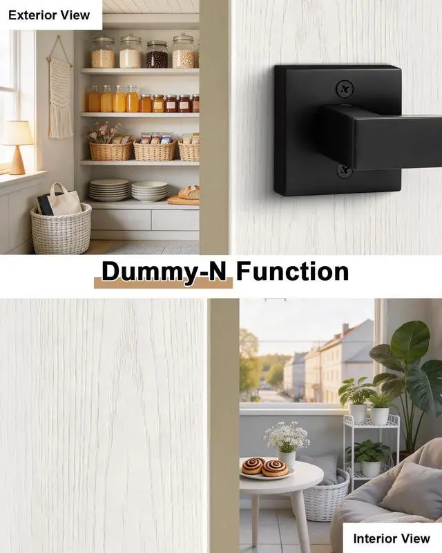 Alt view image 5 of 7 - Matte Black Square French Doors Half-Dummy Handles, Heavy Duty Closet Balcony Pantry Hardware, Non-Turning Stainless Steel Single Dummy Levers(Exposed Screws, 4 Pack)