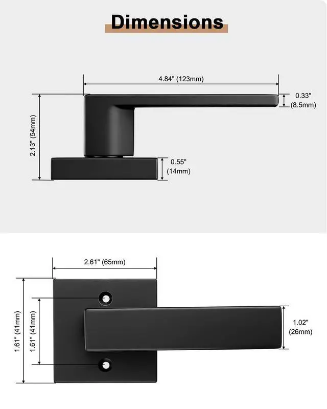 Alt view image 7 of 7 - Matte Black Square French Doors Half-Dummy Handles, Heavy Duty Closet Balcony Pantry Hardware, Non-Turning Stainless Steel Single Dummy Levers(Exposed Screws, 4 Pack)
