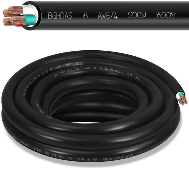 Main image of 6ft 6/4 6 AWG Portable SOOW Cable (4 Conductor) - SOOW 600V 6 Gauge Electric Wire for Motor Lead, Welder, Generator, Portable Lights, RV/EV Car Chargers and Machinery - 6 Feet Electrical So Cord