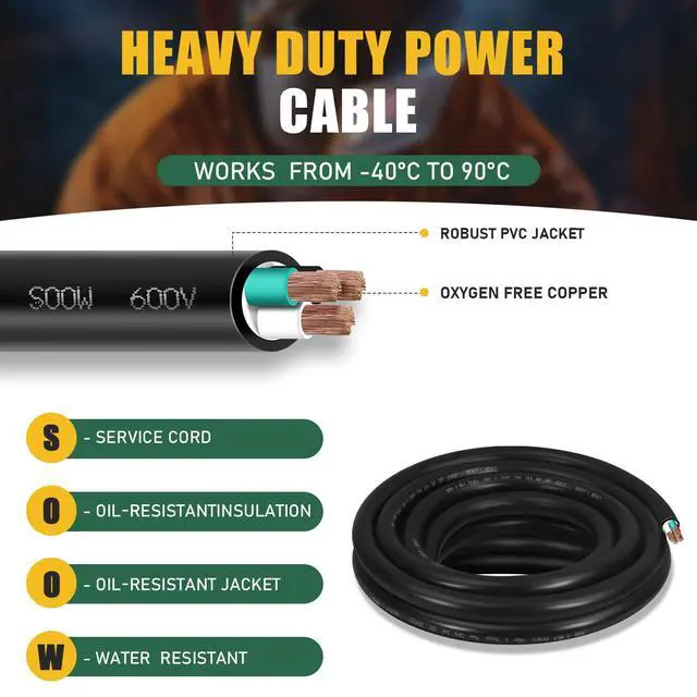 Alt view image 3 of 7 - 6ft 6/4 6 AWG Portable SOOW Cable (4 Conductor) - SOOW 600V 6 Gauge Electric Wire for Motor Lead, Welder, Generator, Portable Lights, RV/EV Car Chargers and Machinery - 6 Feet Electrical So Cord