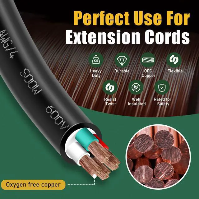 Alt view image 5 of 7 - 6ft 6/4 6 AWG Portable SOOW Cable (4 Conductor) - SOOW 600V 6 Gauge Electric Wire for Motor Lead, Welder, Generator, Portable Lights, RV/EV Car Chargers and Machinery - 6 Feet Electrical So Cord