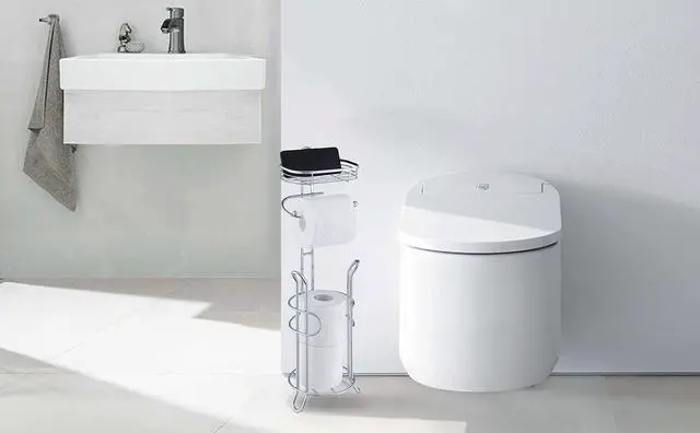 Alt view image 4 of 7 - Bathroom Heavyweight Toilet Tissue Paper Roll Storage Holder Stand with Reserve and Shelve, The Reserve Area Has Enough Space to Store Mega Rolls. (Chrome)