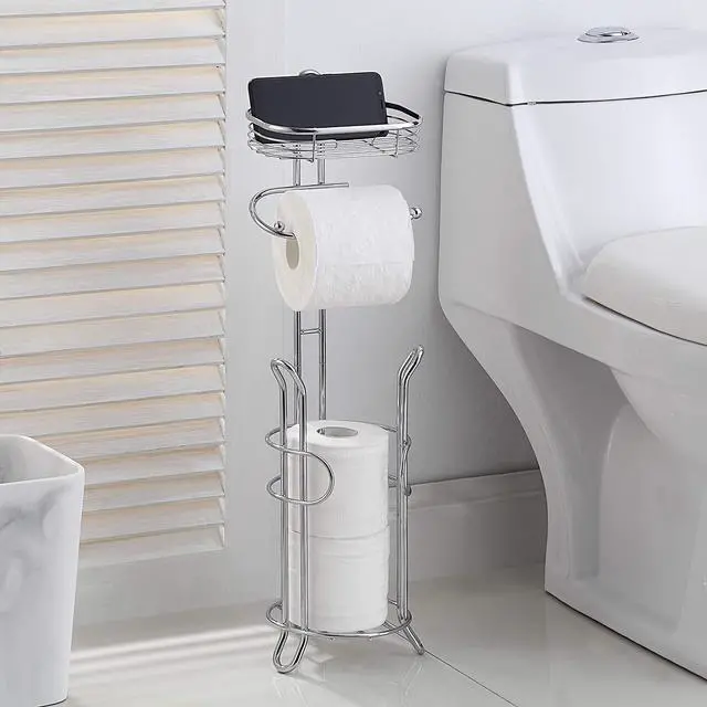 Alt view image 3 of 7 - Bathroom Heavyweight Toilet Tissue Paper Roll Storage Holder Stand with Reserve and Shelve, The Reserve Area Has Enough Space to Store Mega Rolls. (Chrome)