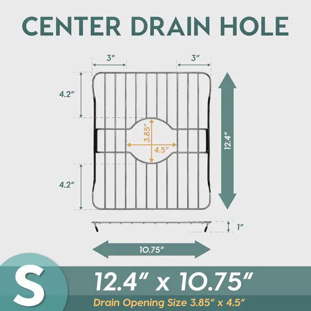 Alt view image 2 of 7 - 304 Stainless Steel Sink Protector Rack Rust-Resistant Grid for Kitchen Sink Bottom, Scratch Prevention, Drainage Support Fits Sinks 10.75" x 12.4", Center Drain Hole Required
