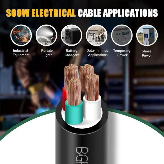 Alt view image 7 of 7 - 6ft 6/4 6 AWG Portable SOOW Cable (4 Conductor) - SOOW 600V 6 Gauge Electric Wire for Motor Lead, Welder, Generator, Portable Lights, RV/EV Car Chargers and Machinery - 6 Feet Electrical So Cord