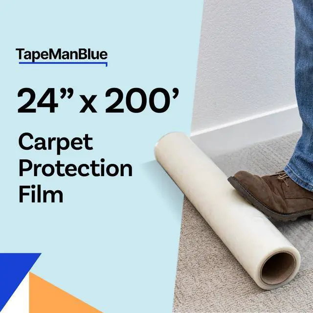 Alt view image 2 of 7 - Carpet Protection Film 24" x 200' roll, Self Adhesive Plastic Carpet Protector Film with Clean Removal & Easy Unwind, Durable Protection Tape to Shield Your Surface from Dirt and Spills