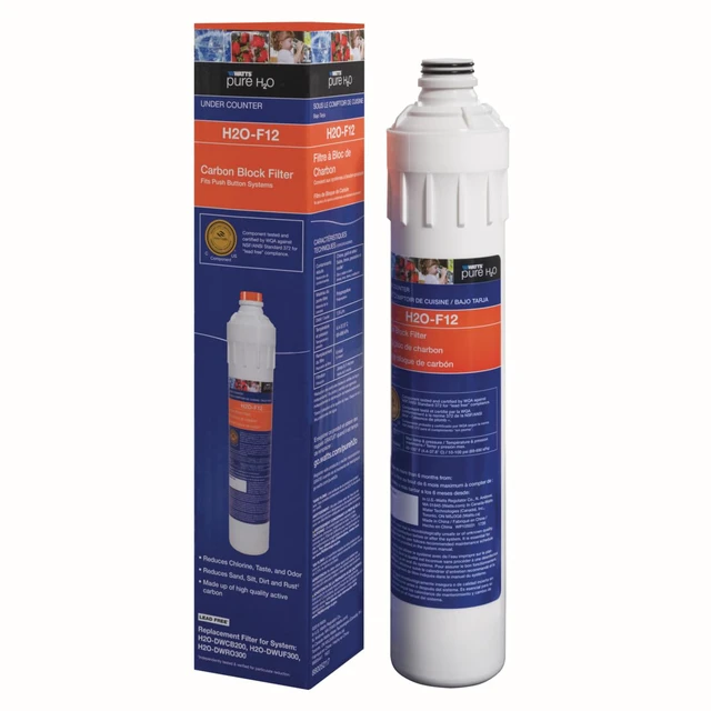 Alt view image 2 of 5 - H2O-F12 Pure H2O 5-Micron Carbon Block Replacement Filter Fits H2O-Dwcb200 H2O-Dwuf300 and H2O-Dwro300 Reduces Chlorine Taste and Odor Push Button Release 2000 Gallons Lifespan