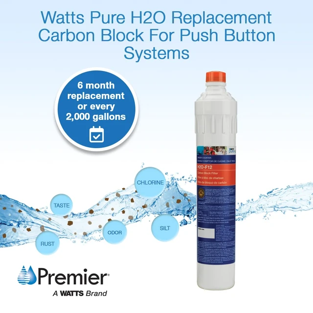 Alt view image 3 of 5 - H2O-F12 Pure H2O 5-Micron Carbon Block Replacement Filter Fits H2O-Dwcb200 H2O-Dwuf300 and H2O-Dwro300 Reduces Chlorine Taste and Odor Push Button Release 2000 Gallons Lifespan