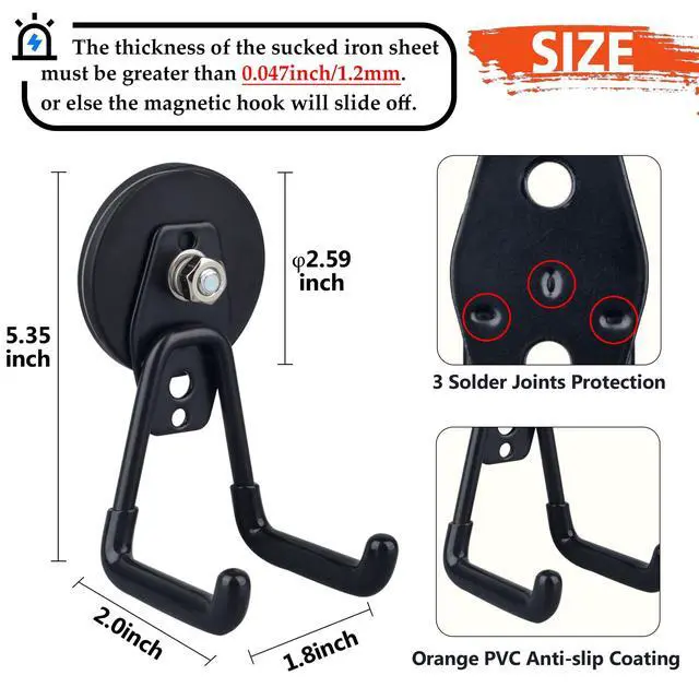 Alt view image 3 of 6 - Heavy Duty Magnetic Garage Hooks,4 Pack Strong Large Magnet Hook for Power Drill,Garden Tools,Hose,Pegboard,Garage, Workshop,Magnetic Storage Hooks for Indoor Outdoor Hanging(Black)