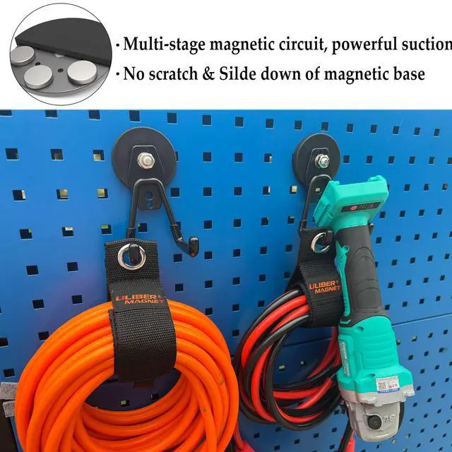 Alt view image 6 of 6 - Heavy Duty Magnetic Garage Hooks,4 Pack Strong Large Magnet Hook for Power Drill,Garden Tools,Hose,Pegboard,Garage, Workshop,Magnetic Storage Hooks for Indoor Outdoor Hanging(Black)
