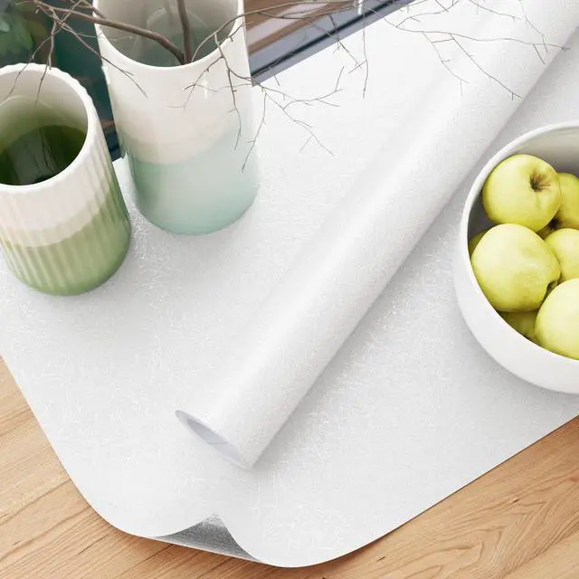 Main image of White Textured Wallpaper Peel and Stick Silk Embossed Vinyl Contact Paper | 15.7" X 196.8" Removable Wrap Paper for Cabinet - New Environmentally Friendly Upgrade Wall Paper for Cabinets Shelves