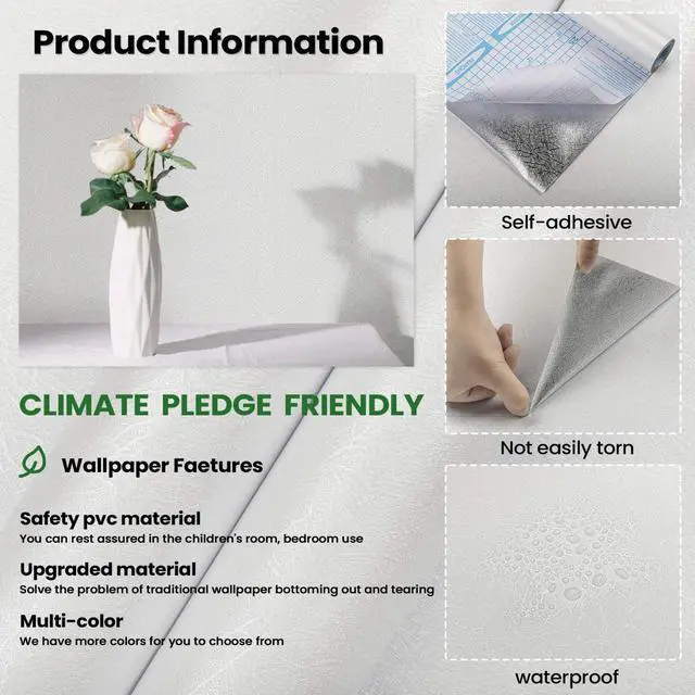 Alt view image 5 of 7 - White Textured Wallpaper Peel and Stick Silk Embossed Vinyl Contact Paper | 15.7" X 196.8" Removable Wrap Paper for Cabinet - New Environmentally Friendly Upgrade Wall Paper for Cabinets Shelves