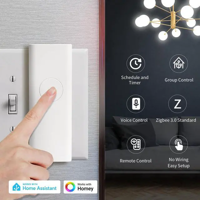 Alt view image 4 of 7 - Zigbee Smart Switch (2 Pack),Toggle/Rocker,No Wiring Needed. Hub Required, Compatible with Echo Devices with Zigbee Hub Built-in,Home Assistant,Hubitat,SmartThings,Homey