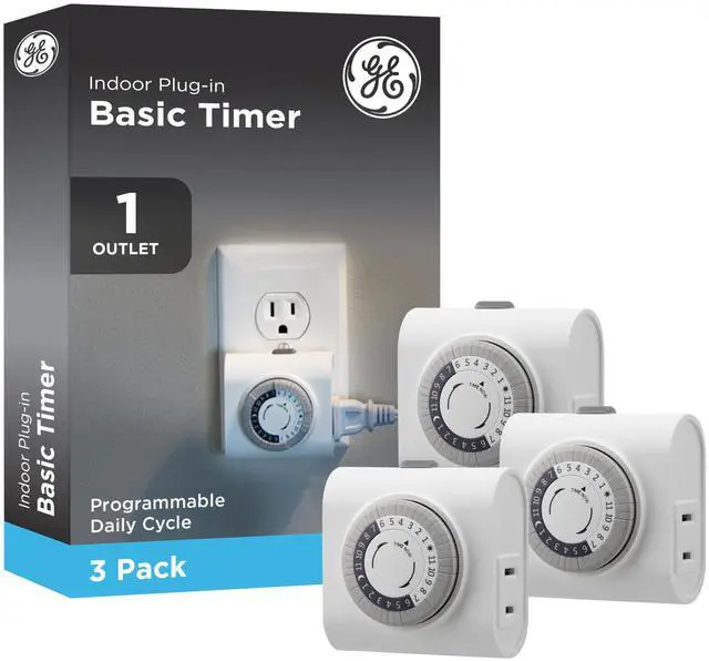 Main image of 24Hour Mechanical Outlet Timer Switch, Single Polarized PlugIn Control for Indoor Lighting, Lamps, Christmas Trees and Seasonal Decor (3 Pack), 44801