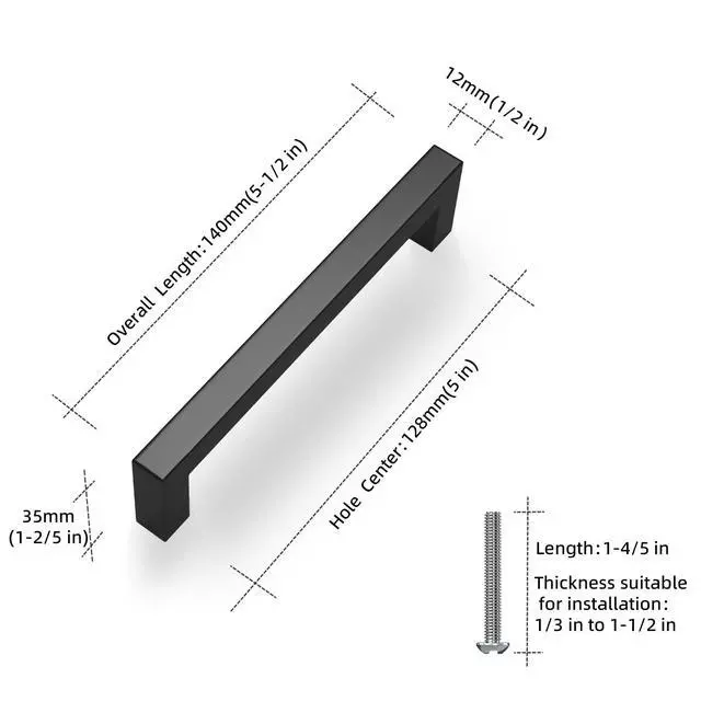 Alt view image 2 of 7 - Matte Black 5 Inch Cabinet Handles, 30 Pack Cabinet Pulls | Square Kitchen Cabinet Handles, Included Screws, Easy Install, Stainless Steel, For Bathroom, Bedroom, Cupboard Cabinet
