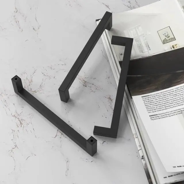Alt view image 4 of 7 - Matte Black 5 Inch Cabinet Handles, 30 Pack Cabinet Pulls | Square Kitchen Cabinet Handles, Included Screws, Easy Install, Stainless Steel, For Bathroom, Bedroom, Cupboard Cabinet