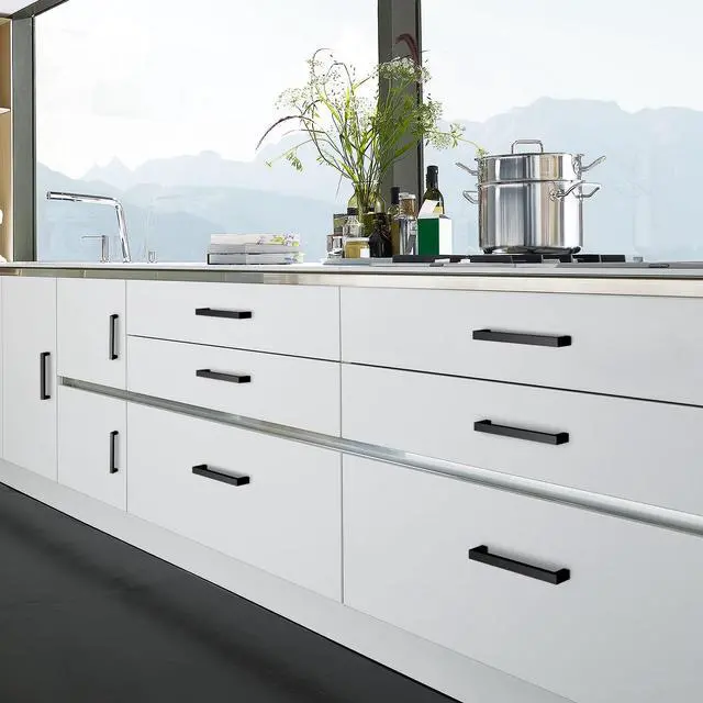 Alt view image 5 of 7 - Matte Black 5 Inch Cabinet Handles, 30 Pack Cabinet Pulls | Square Kitchen Cabinet Handles, Included Screws, Easy Install, Stainless Steel, For Bathroom, Bedroom, Cupboard Cabinet