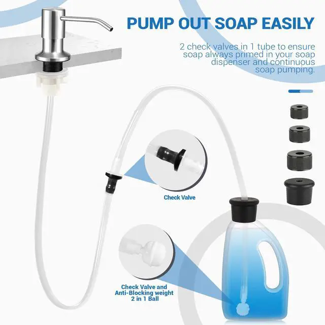 Alt view image 4 of 7 - Sink Soap Dispenser Extension Kit: Under Sink Dish Soap Dispenser with 47" Tube Hose and Check Valve for Prevent Backflow Countertop Kitchen Sink Accessories