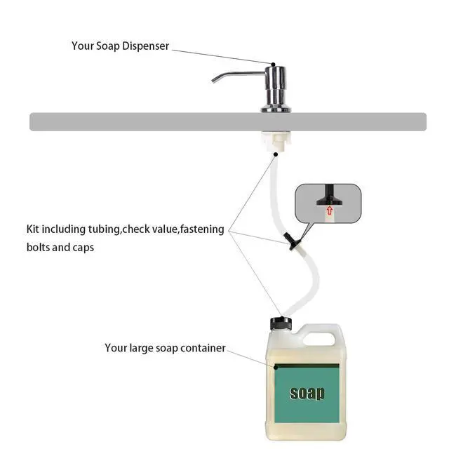 Alt view image 7 of 7 - Sink Soap Dispenser Extension Kit: Under Sink Dish Soap Dispenser with 47" Tube Hose and Check Valve for Prevent Backflow Countertop Kitchen Sink Accessories