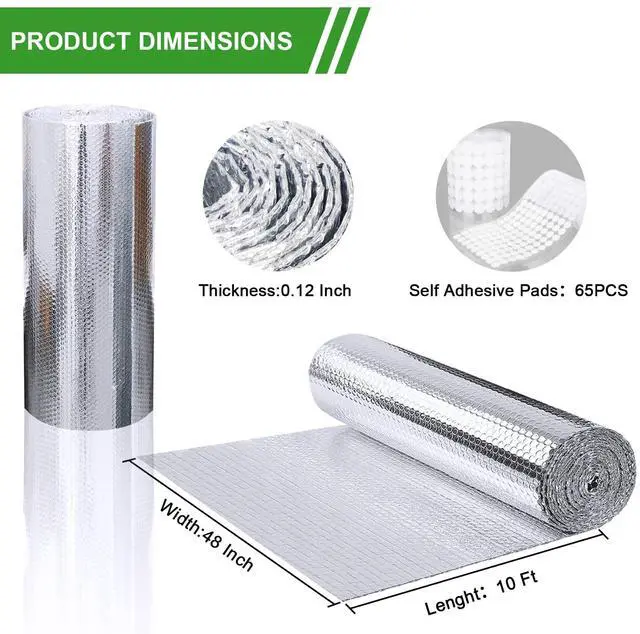 Alt view image 7 of 7 - Reflective Insulation Foam,48" x 10 Ft Window Insulation for Summer Heat,Aluminum Foil Bubble Insulation Roll for Keep Heat,Window Insulation Kit for RV, Thermal Insulation Cover for Window