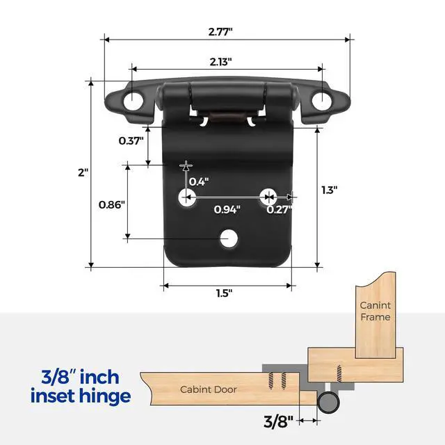 Alt view image 3 of 7 - 3/8" Inset Matte Black Cabinet Hinges 60 Pack (30 Pairs) | Self-Closing Design, Face Frame Door Fit, Door Bumpers Included, Decorative Cabinet Hardware, for Kitchen Bathroom Furniture