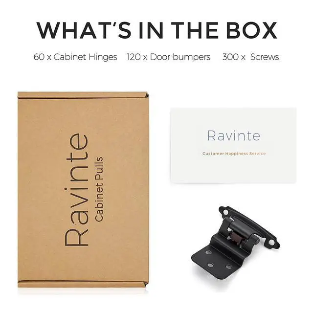 Alt view image 4 of 7 - 3/8" Inset Matte Black Cabinet Hinges 60 Pack (30 Pairs) | Self-Closing Design, Face Frame Door Fit, Door Bumpers Included, Decorative Cabinet Hardware, for Kitchen Bathroom Furniture