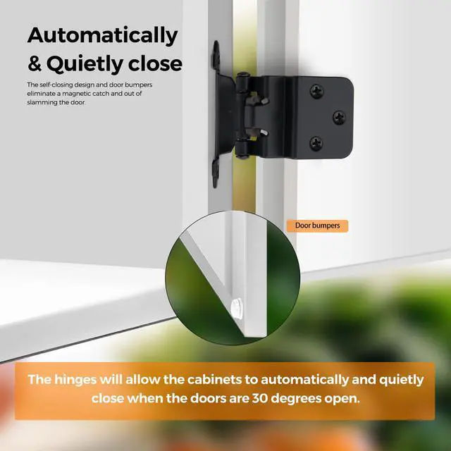 Alt view image 6 of 7 - 3/8" Inset Matte Black Cabinet Hinges 60 Pack (30 Pairs) | Self-Closing Design, Face Frame Door Fit, Door Bumpers Included, Decorative Cabinet Hardware, for Kitchen Bathroom Furniture