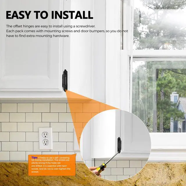 Alt view image 7 of 7 - 3/8" Inset Matte Black Cabinet Hinges 60 Pack (30 Pairs) | Self-Closing Design, Face Frame Door Fit, Door Bumpers Included, Decorative Cabinet Hardware, for Kitchen Bathroom Furniture