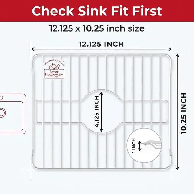 Alt view image 2 of 7 - Small White Sink Protector for Kitchen Sink, Metal Grid Mat Fits Compact Single-Bowl Sinks, 12x10.25 in