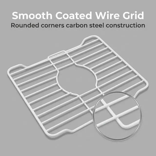 Alt view image 4 of 7 - Small White Sink Protector for Kitchen Sink, Metal Grid Mat Fits Compact Single-Bowl Sinks, 12x10.25 in