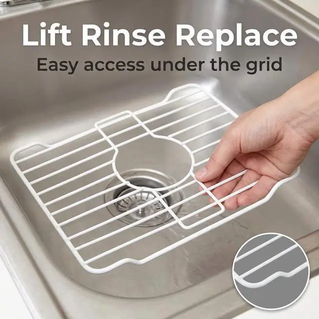 Alt view image 7 of 7 - Small White Sink Protector for Kitchen Sink, Metal Grid Mat Fits Compact Single-Bowl Sinks, 12x10.25 in