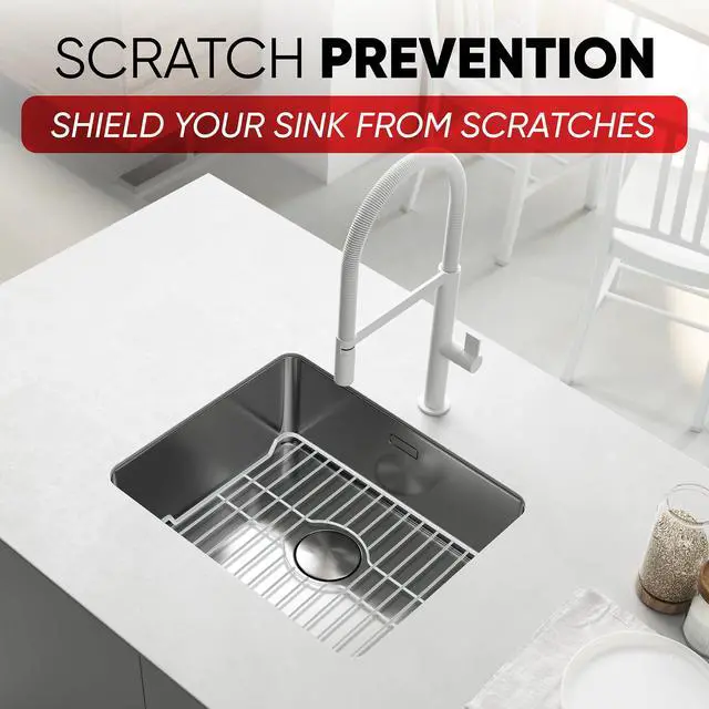 Alt view image 6 of 7 - Small White Sink Protector for Kitchen Sink, Metal Grid Mat Fits Compact Single-Bowl Sinks, 12x10.25 in
