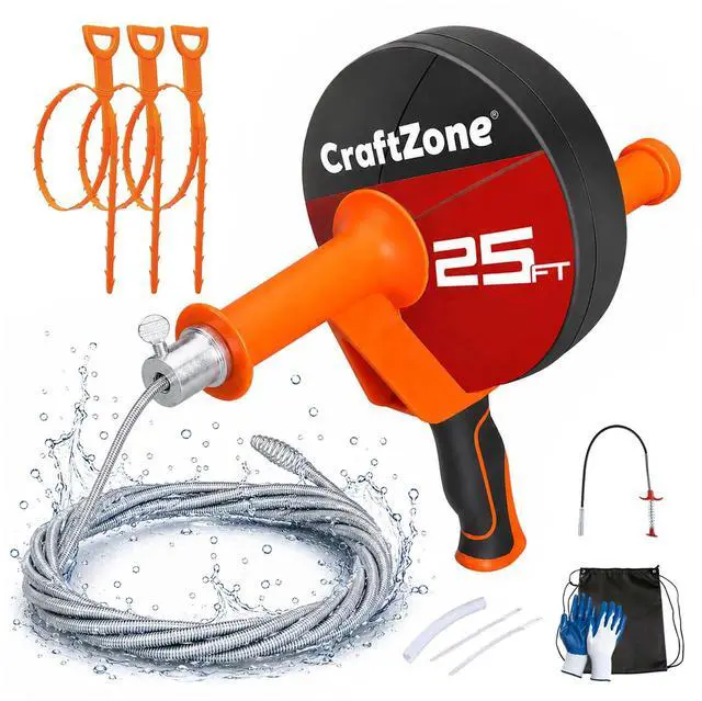 Main image of Drain Auger 25 Ft,Plumbing Snake With Drill Adapter,Pipe Clog Remover for Kitchen Bathroom Shower Sink Cleaning,Flexible Spring Steel