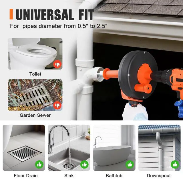 Alt view image 3 of 6 - Drain Auger 25 Ft,Plumbing Snake With Drill Adapter,Pipe Clog Remover for Kitchen Bathroom Shower Sink Cleaning,Flexible Spring Steel