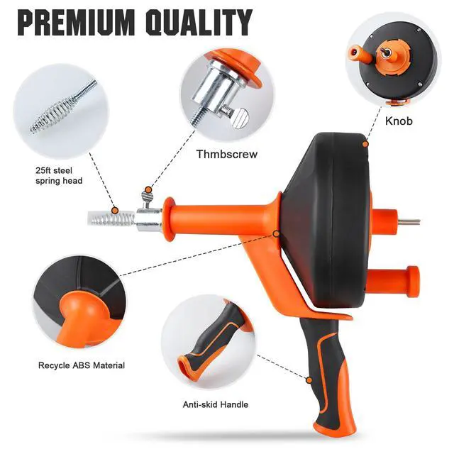 Alt view image 6 of 6 - Drain Auger 25 Ft,Plumbing Snake With Drill Adapter,Pipe Clog Remover for Kitchen Bathroom Shower Sink Cleaning,Flexible Spring Steel