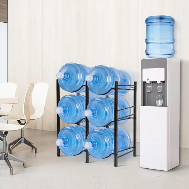 Alt view image 2 of 7 - 5 Gal Jug Rack, 3 Tier for 6 | Heavy duty steel, built-in lifter, includes cap, holds 6 bottles, kitchen/office/gym