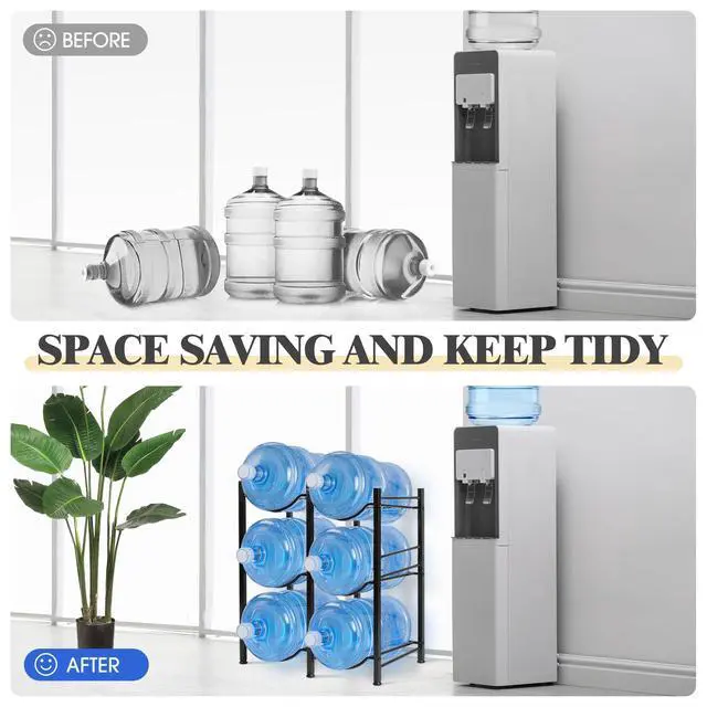 Alt view image 3 of 7 - 5 Gal Jug Rack, 3 Tier for 6 | Heavy duty steel, built-in lifter, includes cap, holds 6 bottles, kitchen/office/gym