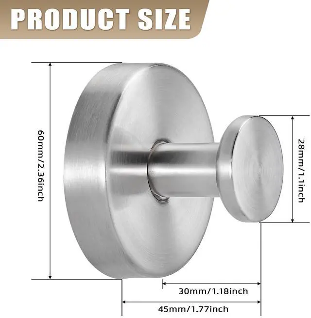 Alt view image 7 of 7 - Suction Cup Hooks for Shower No-Drill Bathroom Hooks for Towels, Robes, Loofah Mountable on Bathroom Walls, Kitchen, Glass, Mirrors, Tile and Smooth,Non-Porous Surfaces (2, Brushed Nickel)