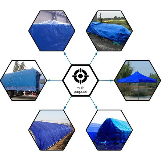 Alt view image 2 of 6 - 10x10Ft Multipurpose Waterproof Poly Tarp Cover 5 Mil, Blue | Reinforced edges, metal grommets every 36in, 8x8 weave; great for moving, temporary shelter and short-term outdoor coverage