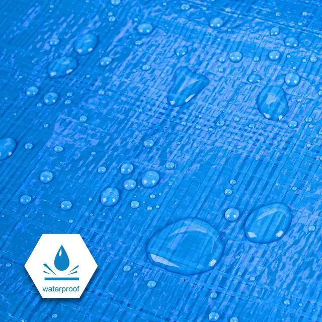 Alt view image 3 of 6 - 10x10Ft Multipurpose Waterproof Poly Tarp Cover 5 Mil, Blue | Reinforced edges, metal grommets every 36in, 8x8 weave; great for moving, temporary shelter and short-term outdoor coverage