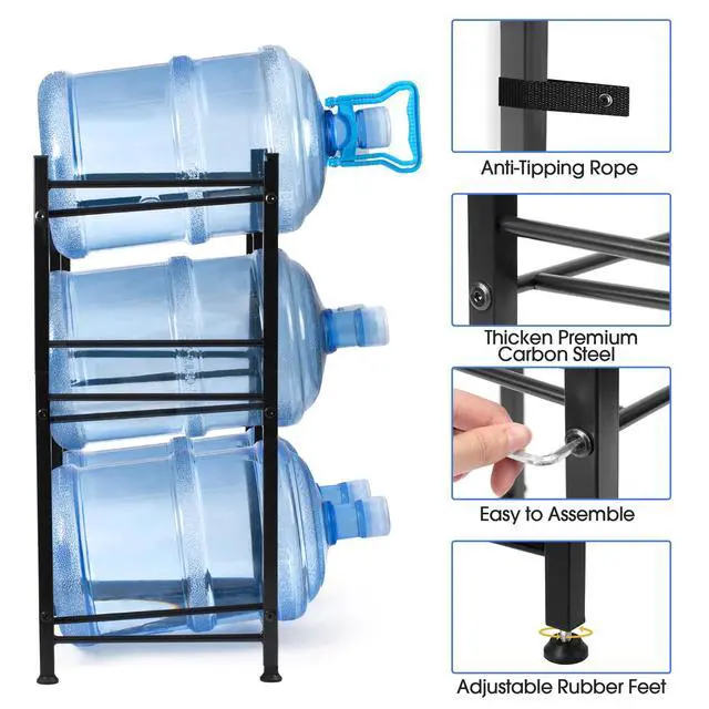 Alt view image 5 of 7 - 5 Gal Jug Rack, 3 Tier for 6 | Heavy duty steel, built-in lifter, includes cap, holds 6 bottles, kitchen/office/gym