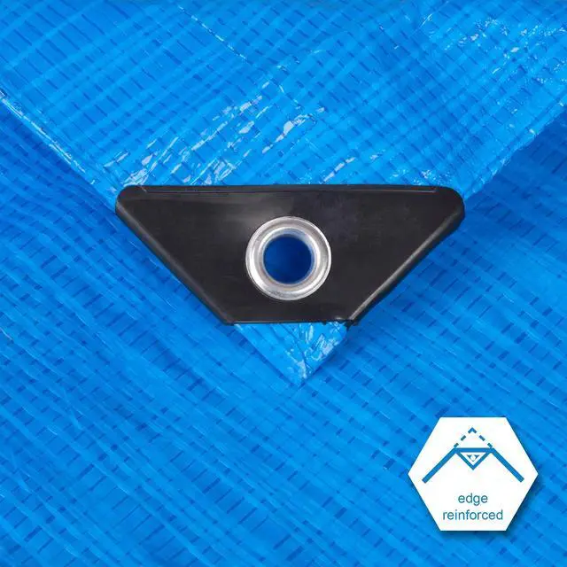 Alt view image 4 of 6 - 10x10Ft Multipurpose Waterproof Poly Tarp Cover 5 Mil, Blue | Reinforced edges, metal grommets every 36in, 8x8 weave; great for moving, temporary shelter and short-term outdoor coverage